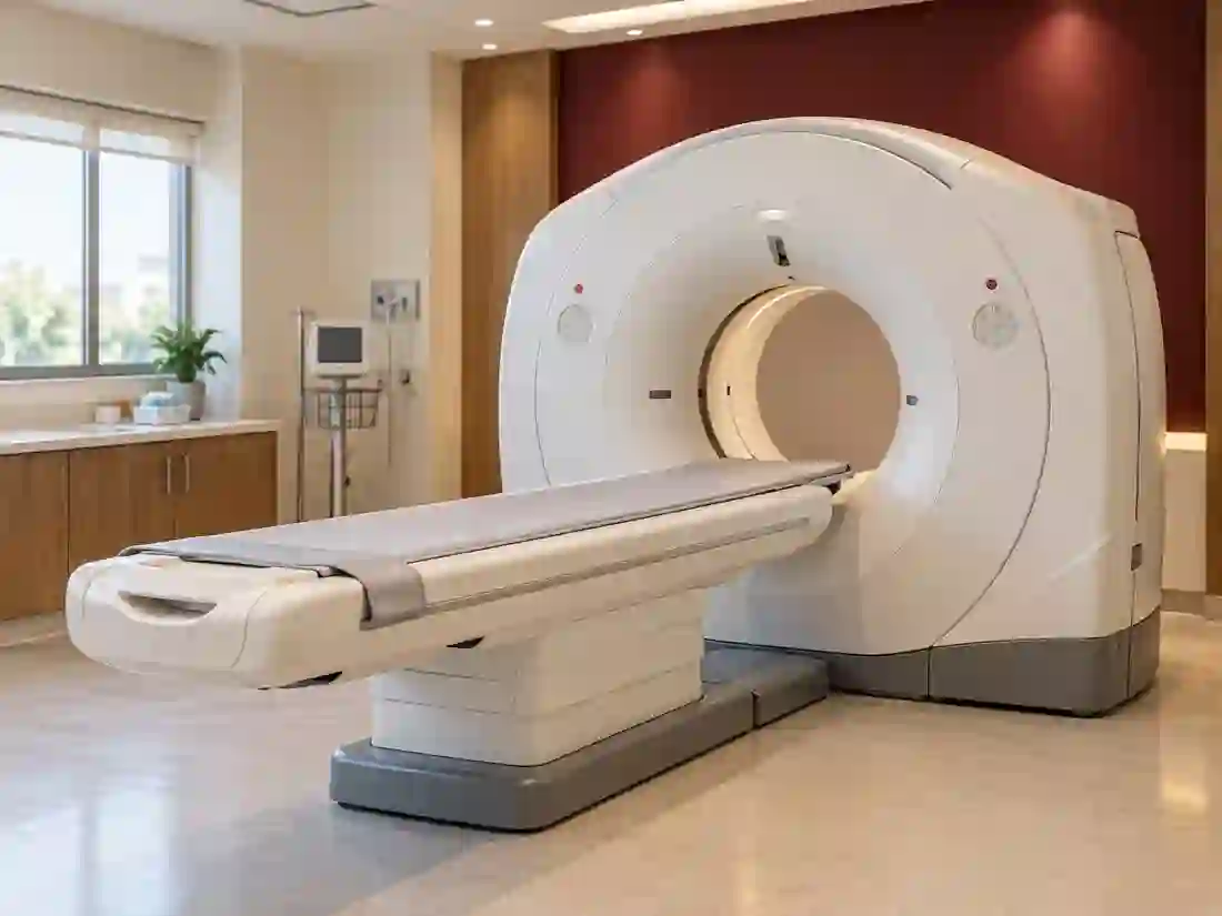 CT scanner in a diagnostic imaging room.