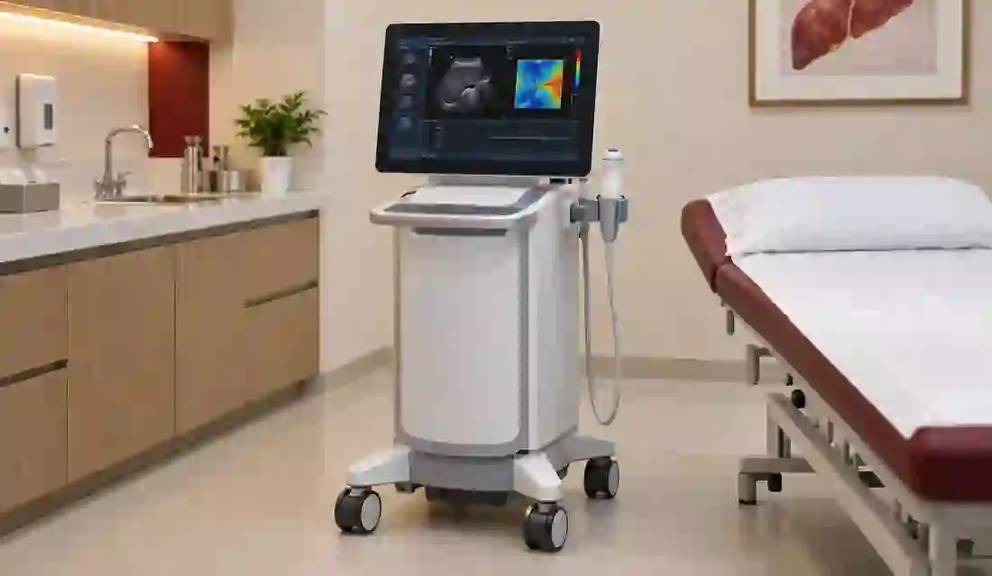 Liver elastography scanning equipment in an examination room.
